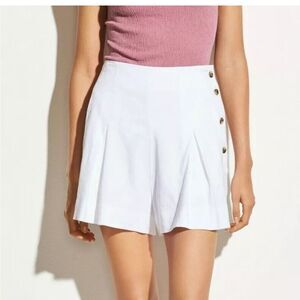 $195 VINCE Sz10 HIGH WAIST PLEAT FRONT SIDE BUTTONS‎ LINEN SHORTS OPTIC WHITE